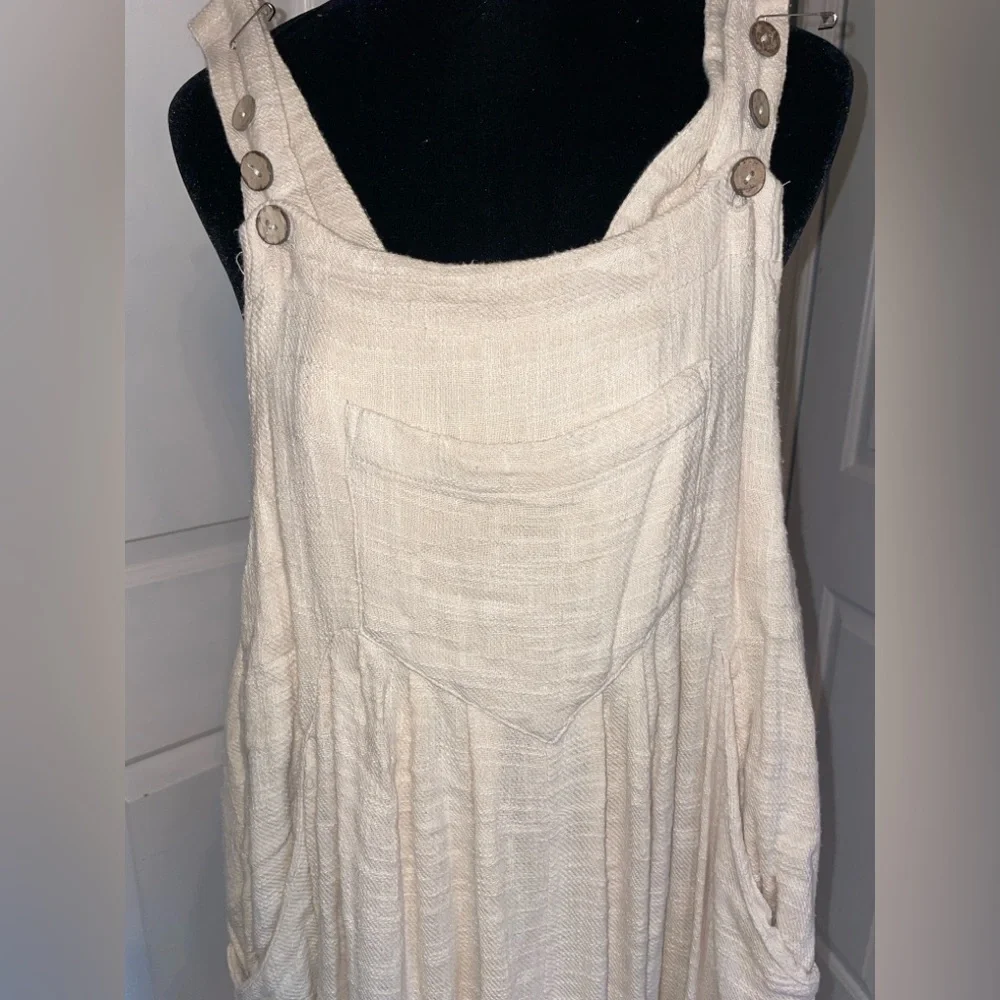 Free People sun drenched linen wide leg overalls - Picture 6 of 7